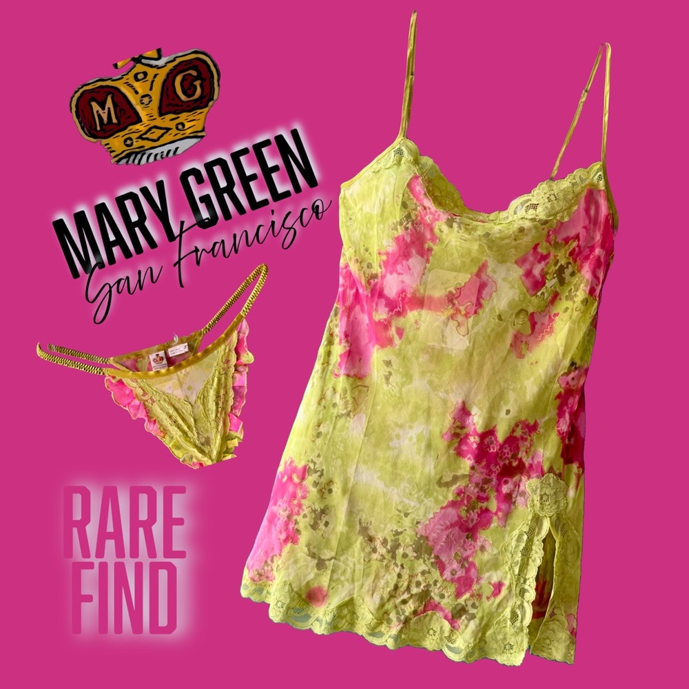 Mary Green Silk Lingerie Set NWT | Vintage Nightie + Thong | Rare Floral Print